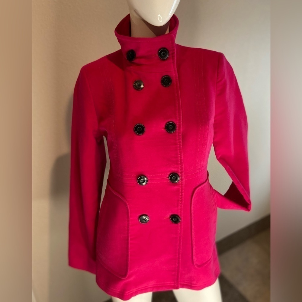 MNG Suit~Hot Pink Brushed Cotton Peacoat~Fully Lined~Front Slant Pockets~Size S - Picture 9 of 15